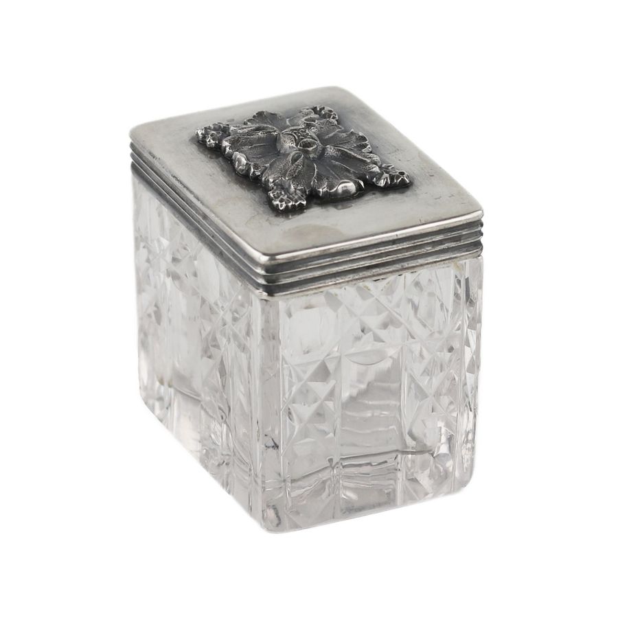 Antique Russian crystal box with a silver lid. St. Petersburg. 1837.