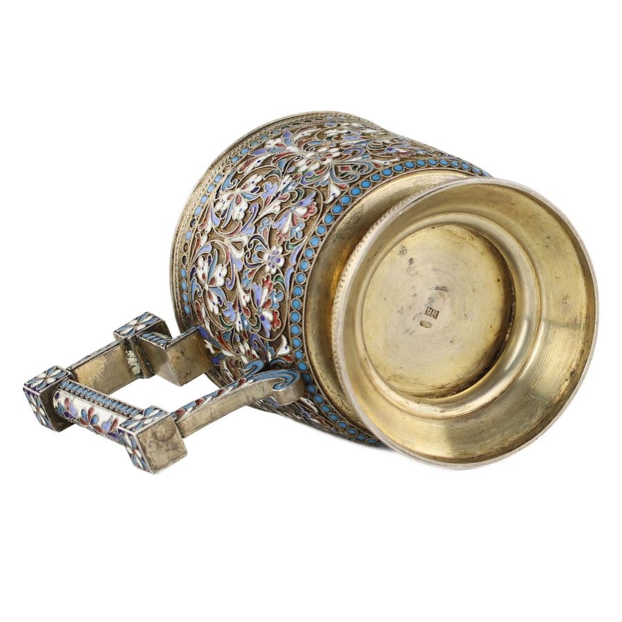 Antique N.V. Alekseev. Silver glass holder in cloisonné enamels. Moscow. The turn of the 19th and 20th centuries.