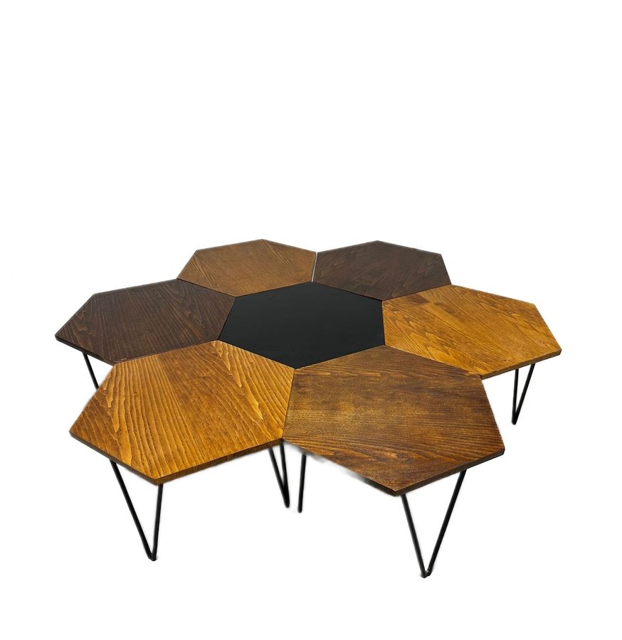 Gio Ponti for Isa Bergamo. Seven honeycomb, hexagonal, coffee tables, design 50s.