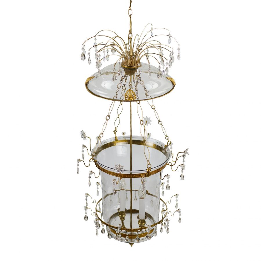 Antique Russian Crystal & Ormolu Mounted Two-Light Lantern Chandelier.Russia, early 19th century.