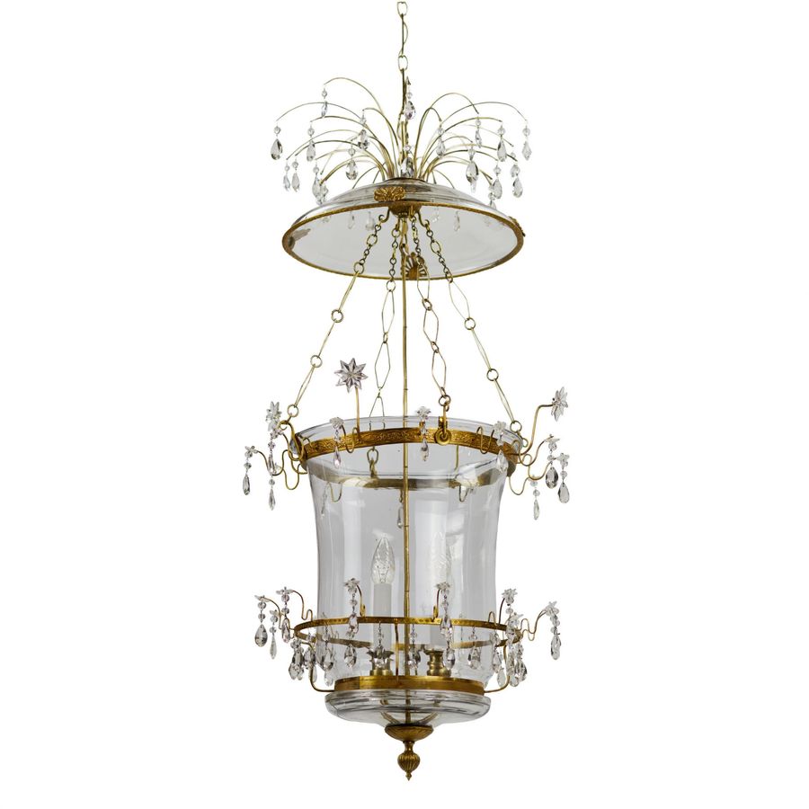 Antique Russian Crystal & Ormolu Mounted Two-Light Lantern Chandelier.Russia, early 19th century.