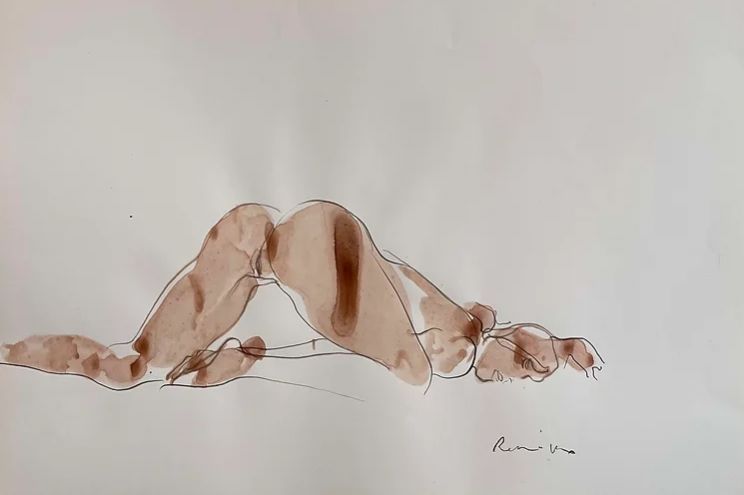 Antique Serhiy Reznichenko, Watercolor Nude Sketch, 21st Century