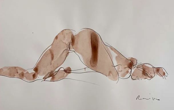 Antique Serhiy Reznichenko, Watercolor Nude Sketch, 21st Century