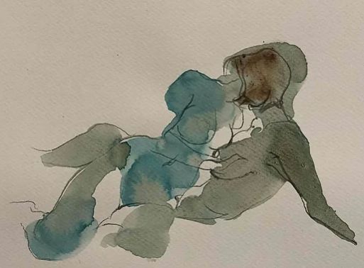 Antique Serhiy Reznichenko, Watercolor Nude Sketch, 21st Century