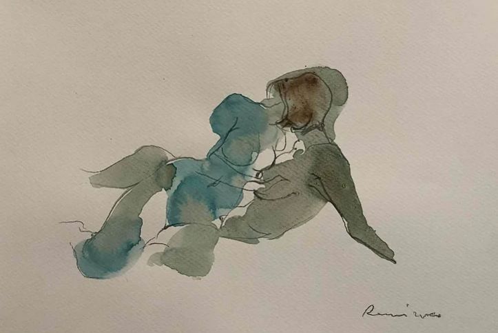 Antique Serhiy Reznichenko, Watercolor Nude Sketch, 21st Century