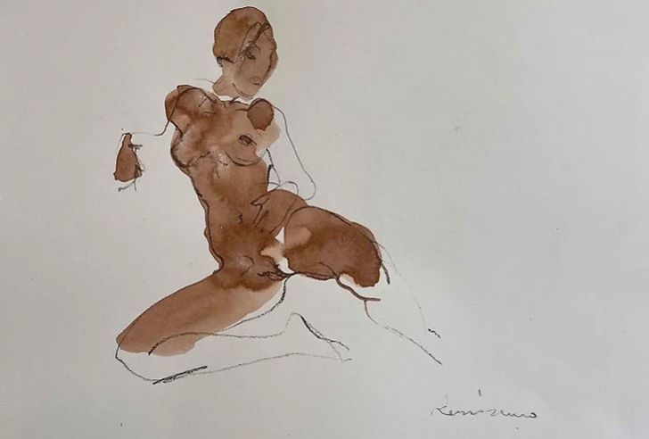 Antique Serhiy Reznichenko, Watercolor Nude Sketch, 21st Century