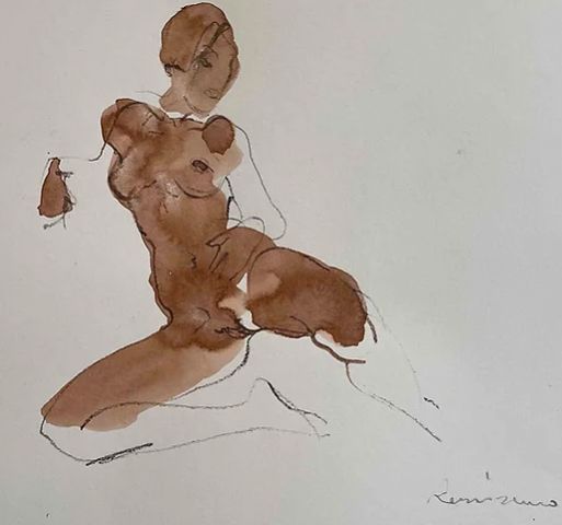 Antique Serhiy Reznichenko, Watercolor Nude Sketch, 21st Century