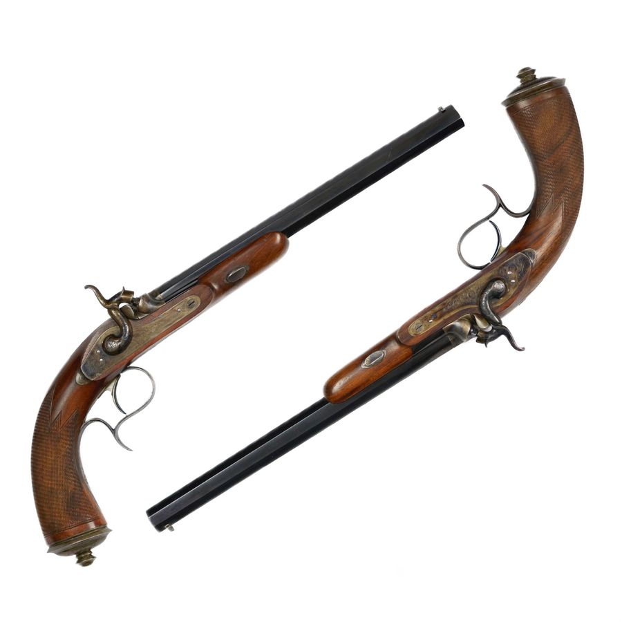 Antique A pair of dueling pistols from the court gunsmith of Nicholas I - Bertrand. Saint Petersburg. Mid-19th century.