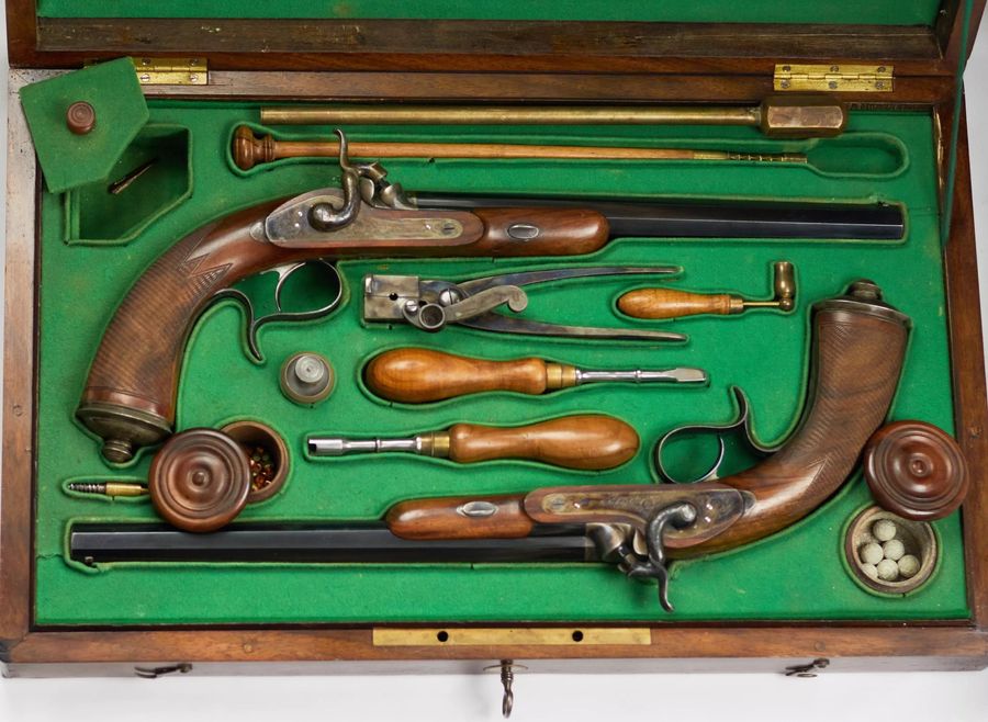 Antique A pair of dueling pistols from the court gunsmith of Nicholas I - Bertrand. Saint Petersburg. Mid-19th century.