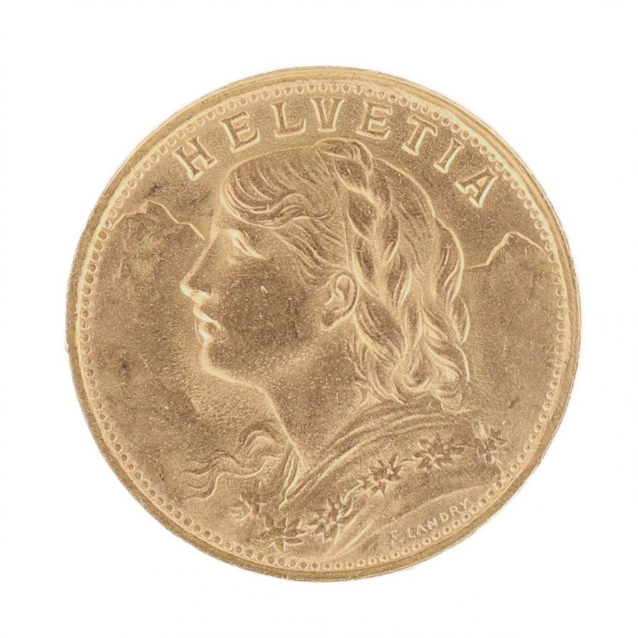 Antique Gold coin 20 Swiss francs. 1947.