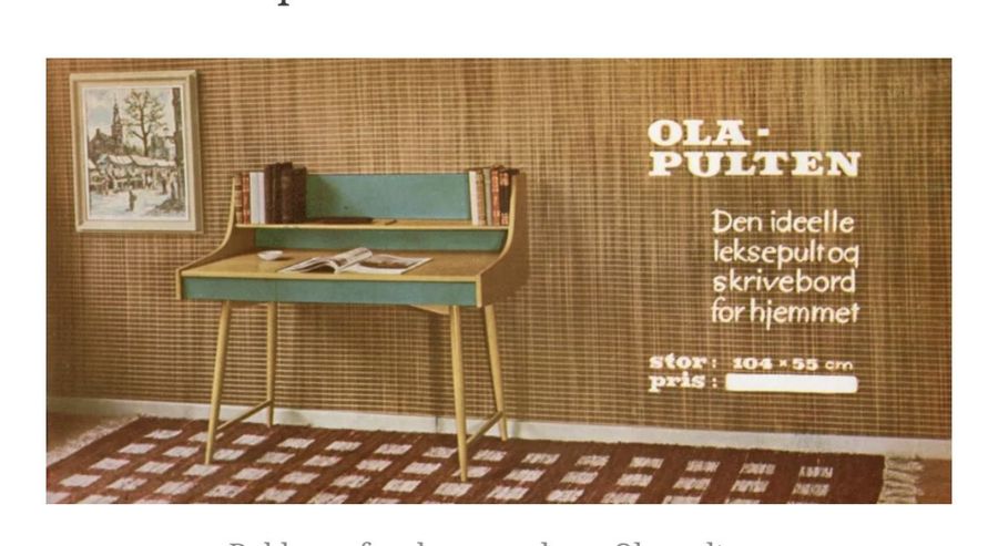 Antique A Ola-pulten writing desk, designed by John Texmon for Blindheim Møbelfabrikk, in production from approx 1957.