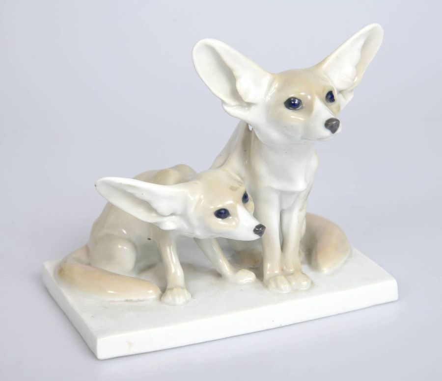 Antique Porcelain figure Fennec foxes