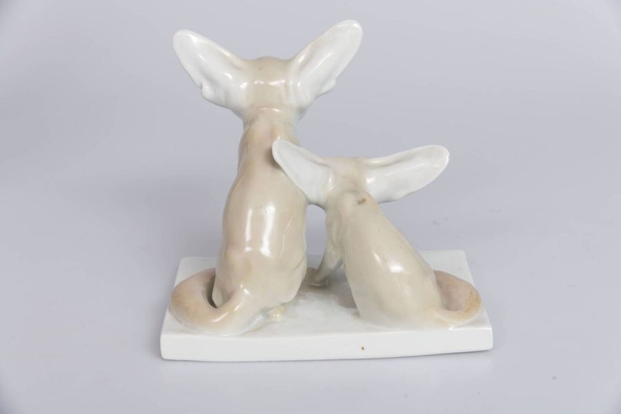 Antique Porcelain figure Fennec foxes