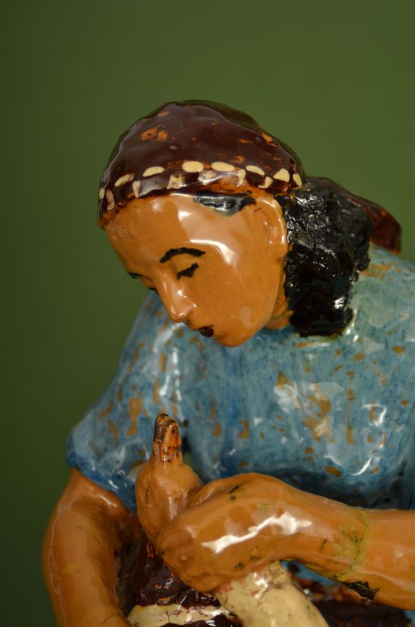 Antique Ceramic figure Girl with a goose