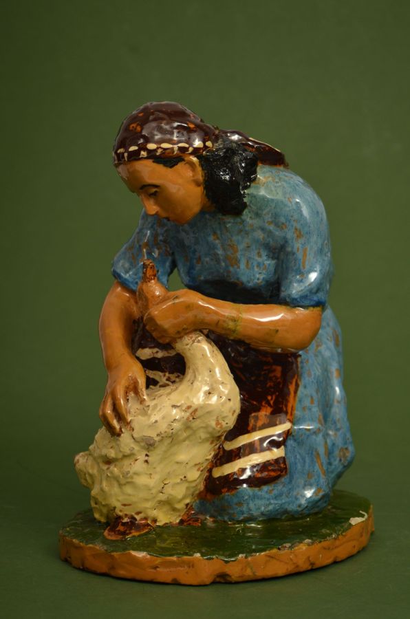 Antique Ceramic figure Girl with a goose