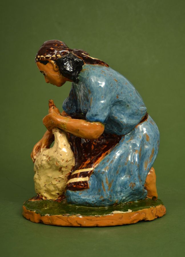 Antique Ceramic figure Girl with a goose