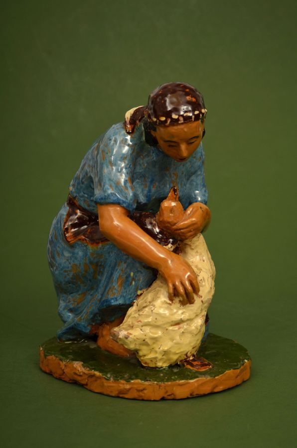 Antique Ceramic figure Girl with a goose