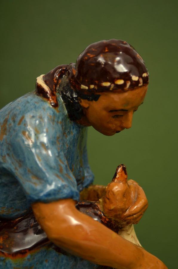 Antique Ceramic figure Girl with a goose