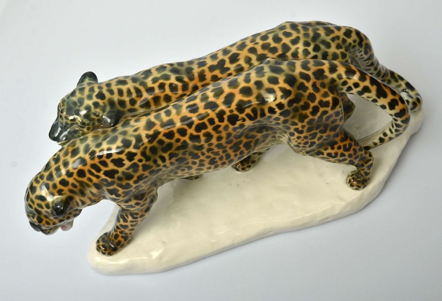 Antique German Schwarzbuger porcelain figurine Leopard