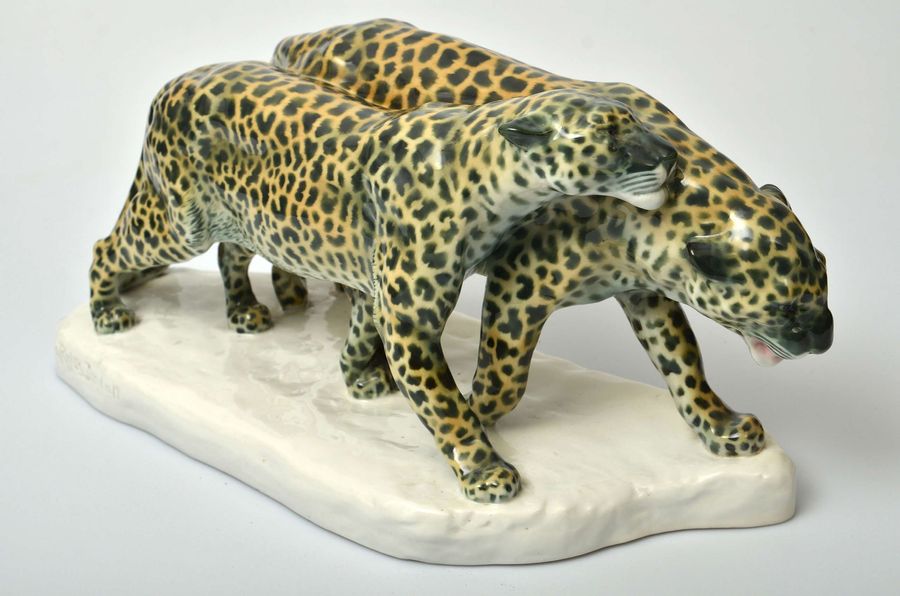 Antique German Schwarzbuger porcelain figurine Leopard