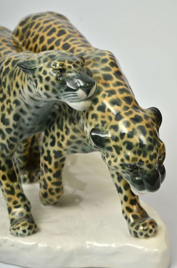 Antique German Schwarzbuger porcelain figurine Leopard