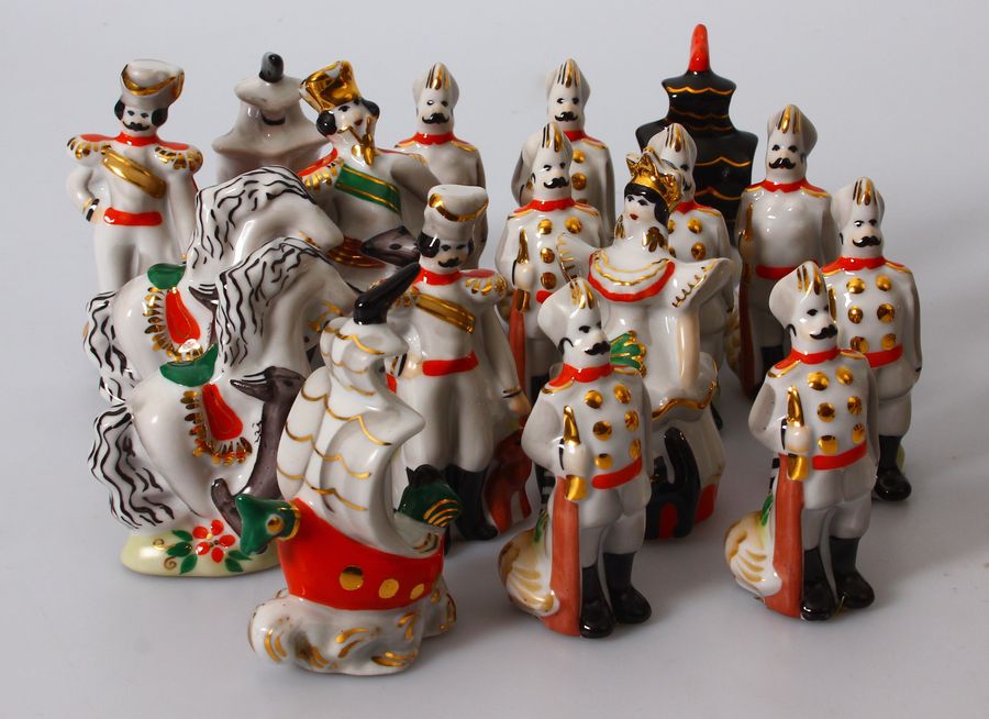 Antique Porcelain chess pieces 32 pcs