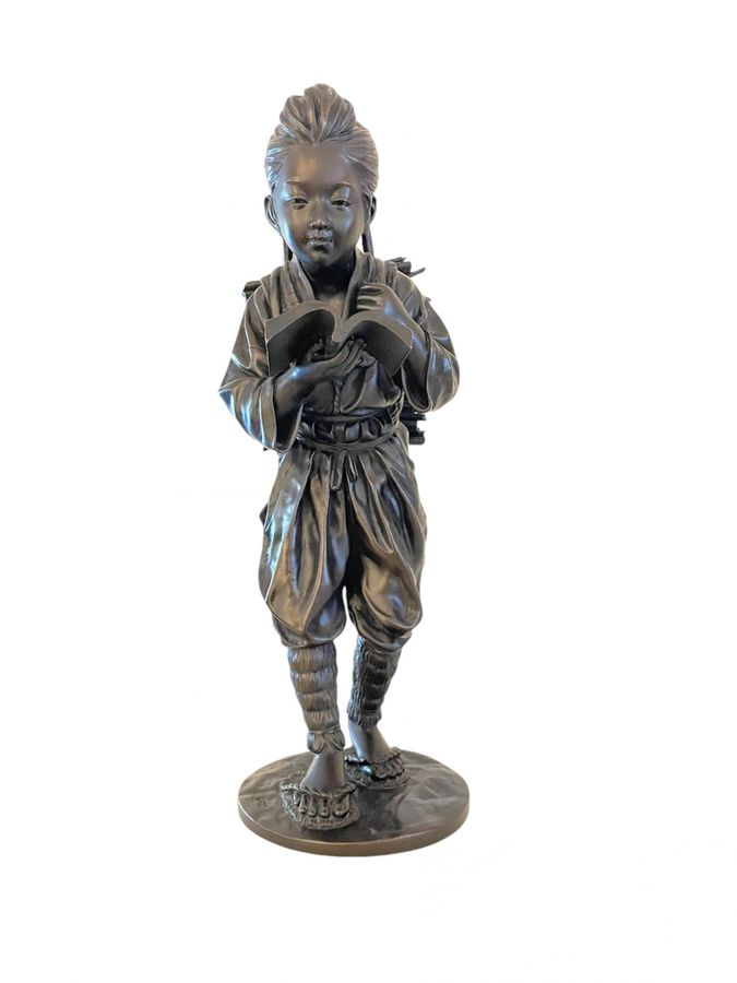 Antique Bronze figure representing Kinjiro Ninomiya Sontoku, Japan, early-20th century, signed.