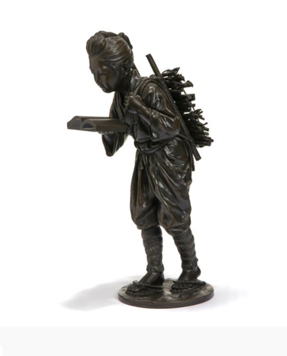 Antique Bronze figure representing Kinjiro Ninomiya Sontoku, Japan, early-20th century, signed.