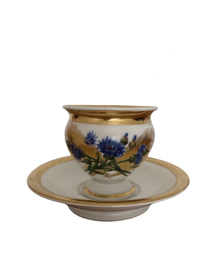 Antique Royal Copenhagen Empire Style Cup and Saucer - 19th Century Porcelain, Denmark