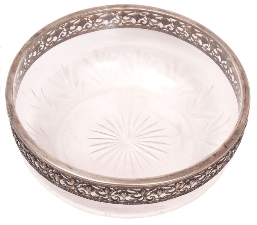 Antique Glass bowl with silver plated finish