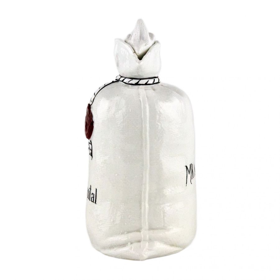 Antique Porcelain bottle Mein flüssiges Kapital, in the shape of a canvas money bag.