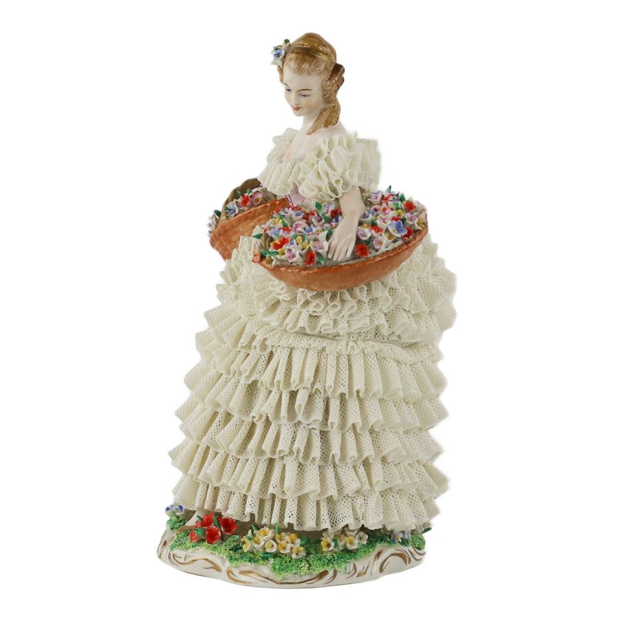 Antique Sitzendorf Porcelain. Porcelain figurine of the Flower Girl. 20th century.