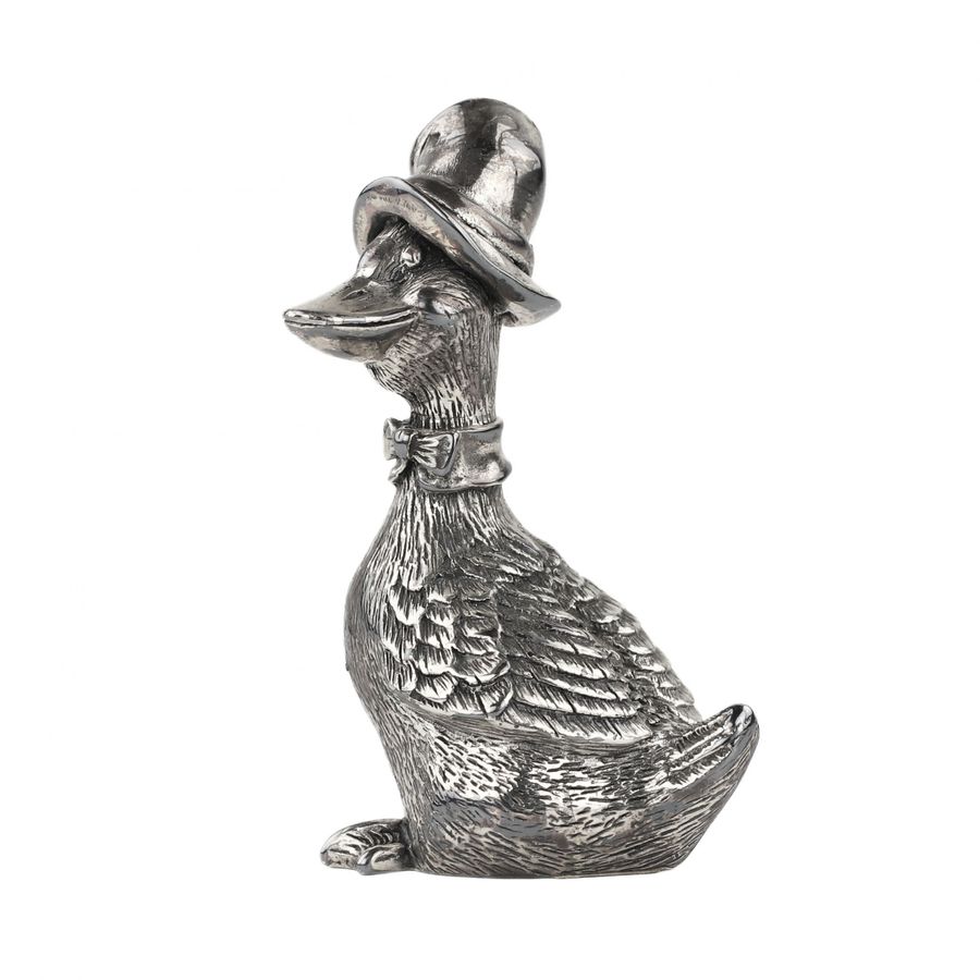 Antique Silver figurine Goose in a hat. Italy 20th century