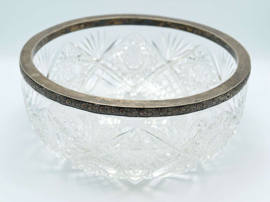 Antique Crystal bowl with silver trim