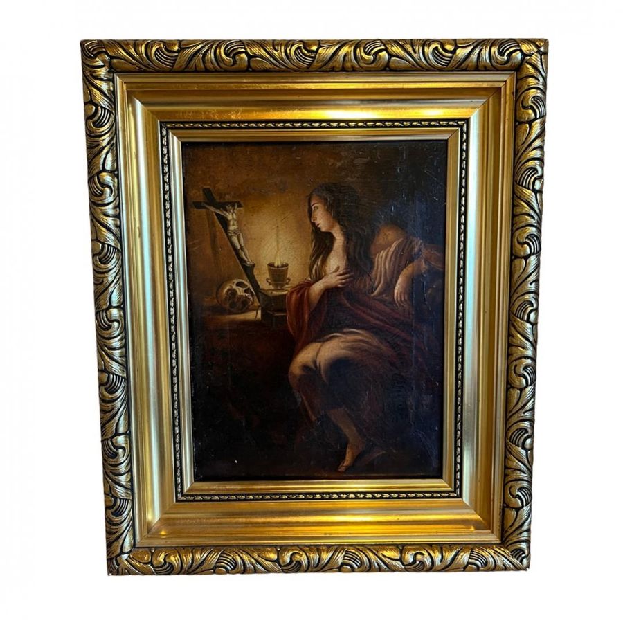 Antique European School (19th Century) - Magdalene in Meditation, Oil on Canvas