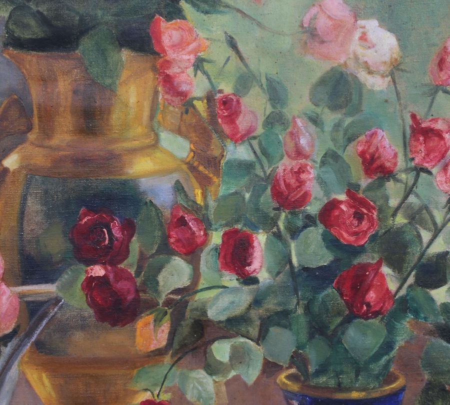 Antique Still life with roses and tulips