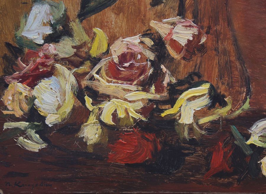 Antique Still life with white roses