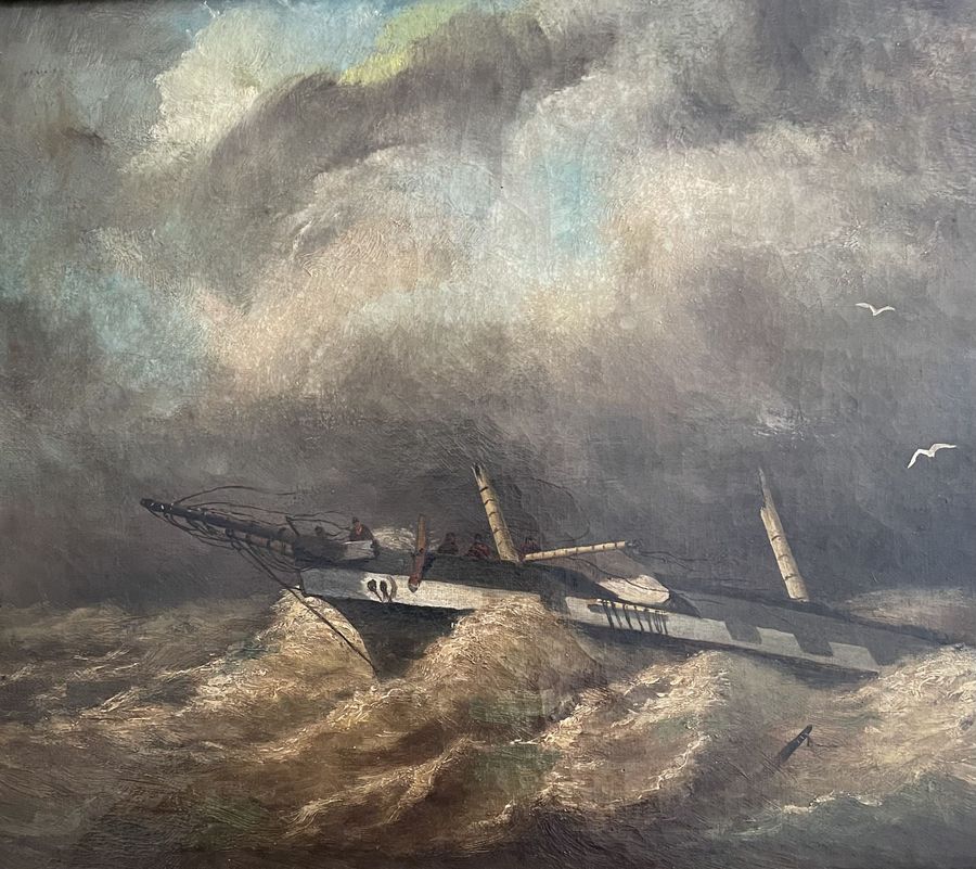 Antique German School, Oil on Canvas, Scene of a Shipwreck, Indistinctly Signed, Dated 1840.