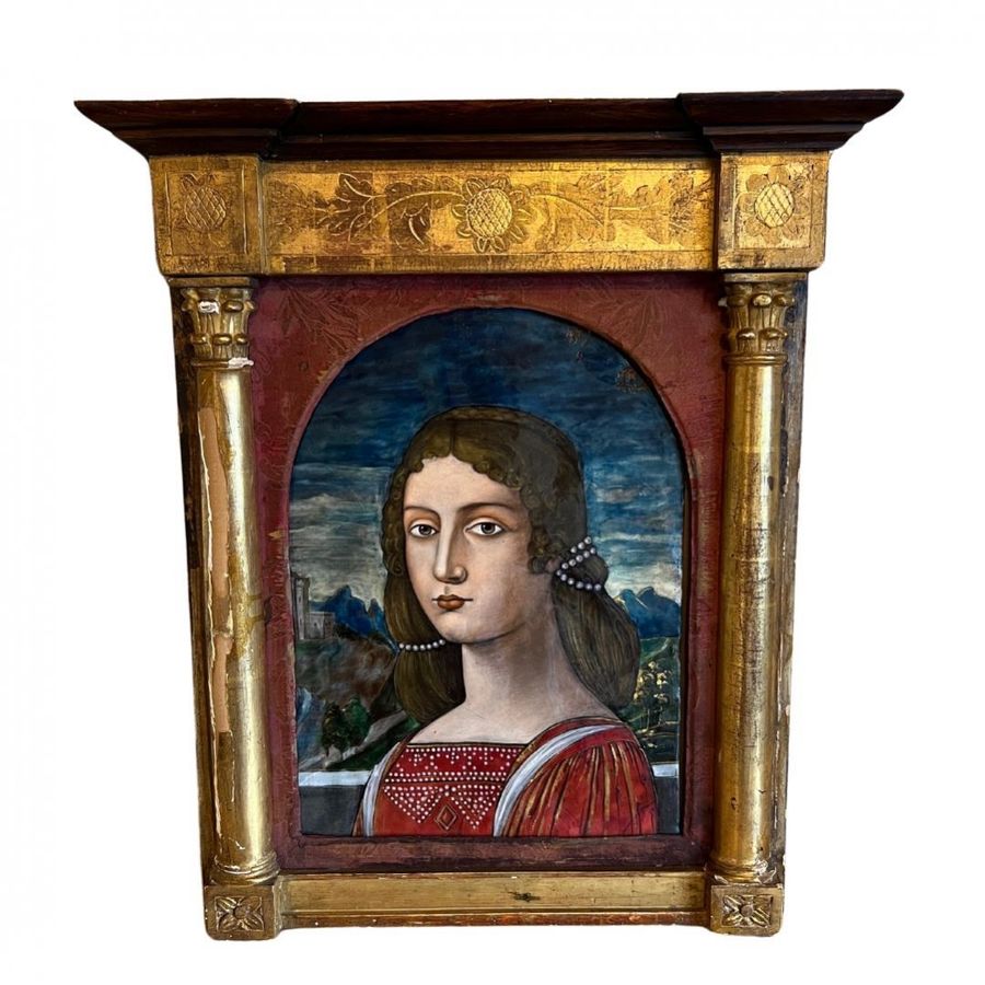 Antique European school - Noblewoman, Enamel on copper.