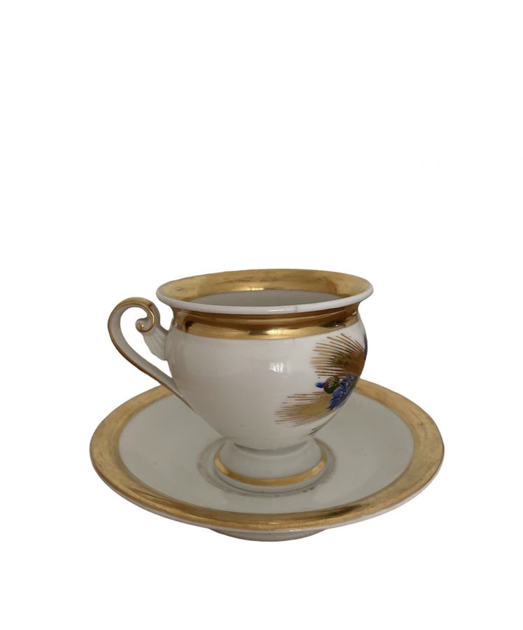 Antique Royal Copenhagen Empire Style Cup and Saucer - 19th Century Porcelain, Denmark