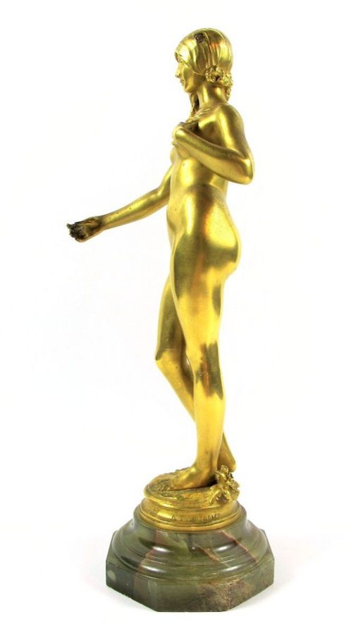 Antique Antonin Carlès (1851-1919) “Youth” Gilt Bronze Sculpture