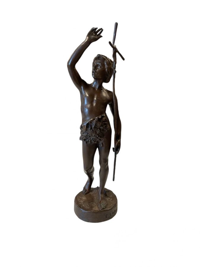 Antique Emile Laporte (1858-1907) & Siot Paris Bronze Figure of a Boy with Cross