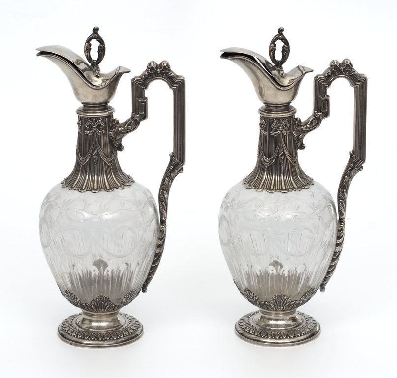 Antique Glass decanters with silver finish 2 pcs.