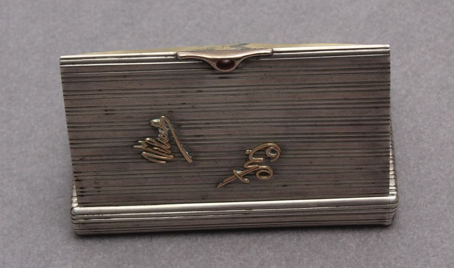 Antique Silver cigarette holder with gold inlays