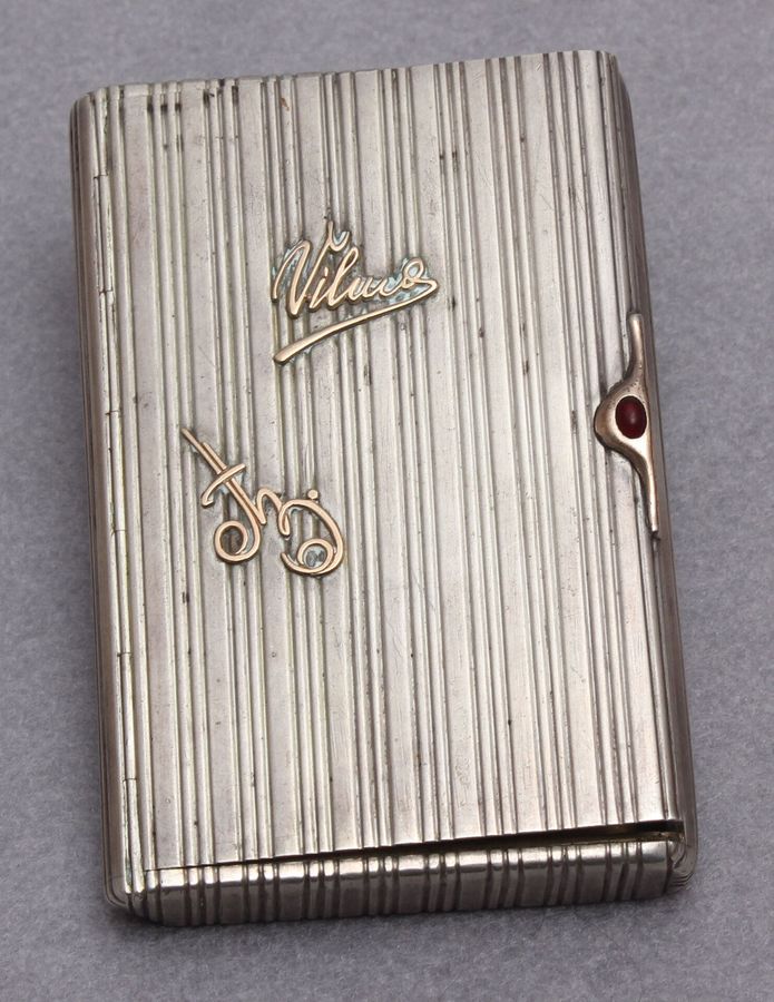 Antique Silver cigarette holder with gold inlays