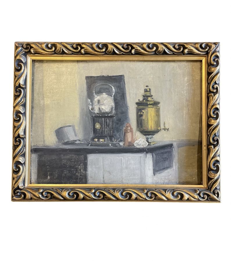 Antique Russian Still Life with Samovar, 19th Century, Oil on Canvas