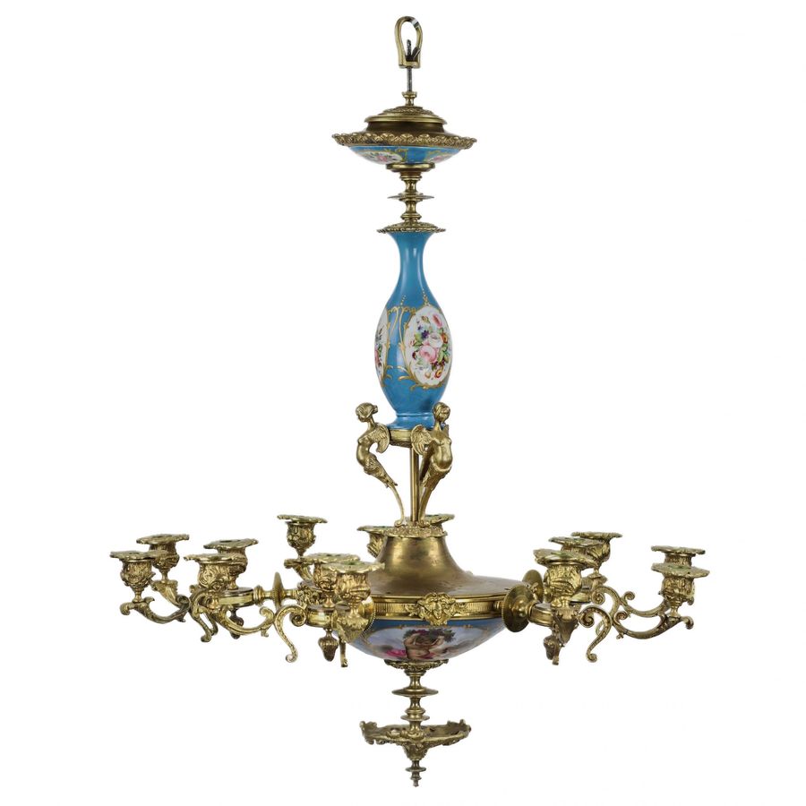 Antique Chandelier with 15 candles in Louis XVI style. Sevres.