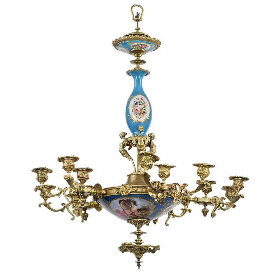 Antique Chandelier with 15 candles in Louis XVI style. Sevres.