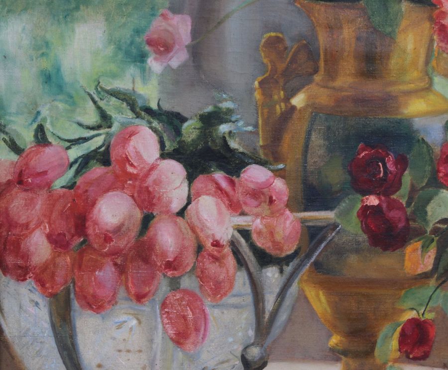 Antique Still life with roses and tulips