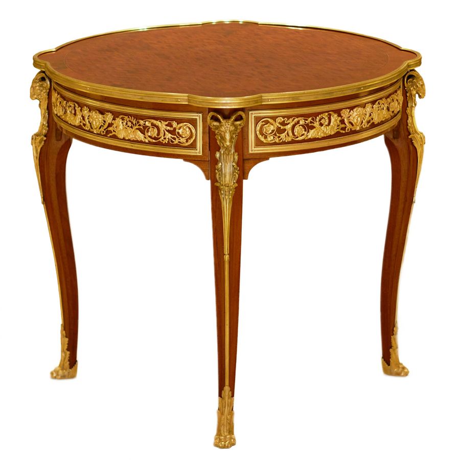 Mahogany table decorated with marquetry in the style of Louis XV, Francois Linke. Late 19th centu...